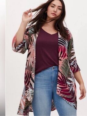 Torrid Dusty Rose Tropical Print Gauze Shrug or Kimono size L/XL